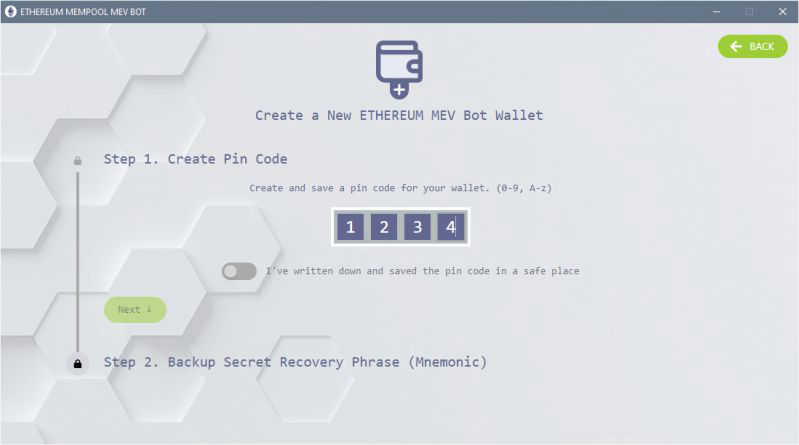Ethereum MEV Bot create PIN